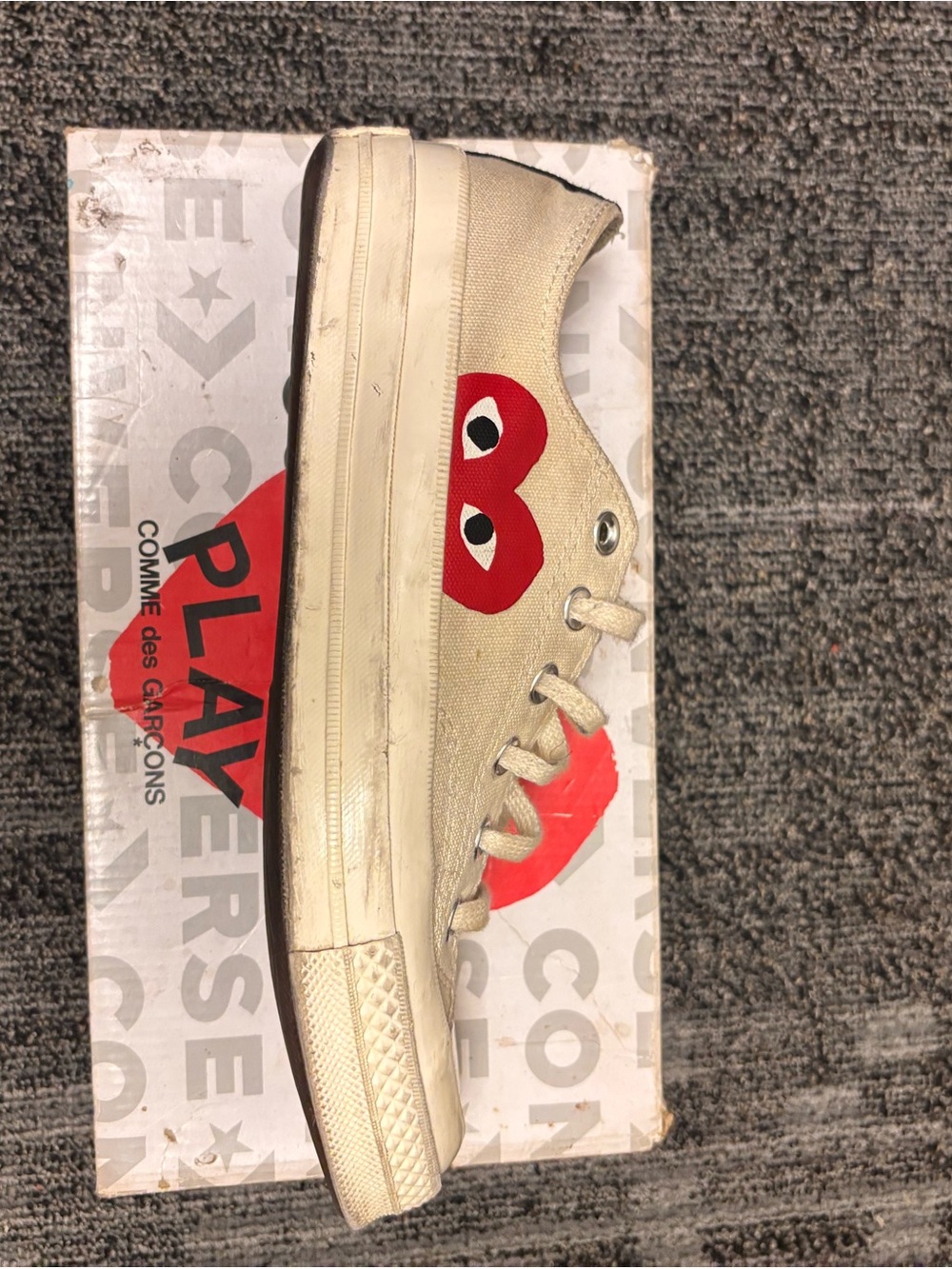 Comme des Garcons PLAY Beige Canvas Low-Top Sneaker with Red Heart
